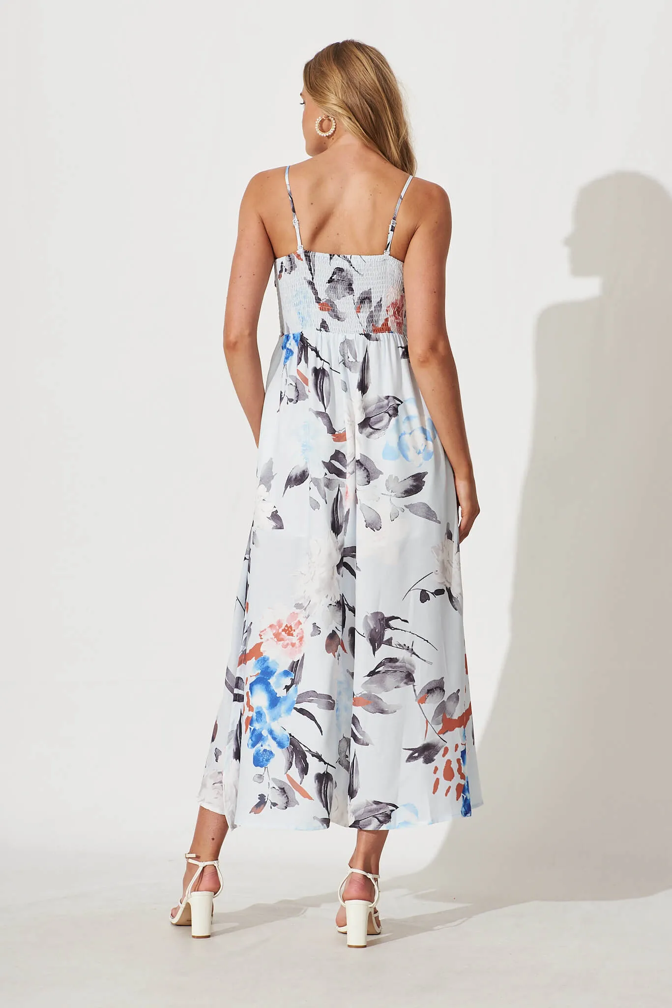 Viola Maxi Dress In Pale Blue With Floral Linen Blend sold by St Frock product image thumbnail 4