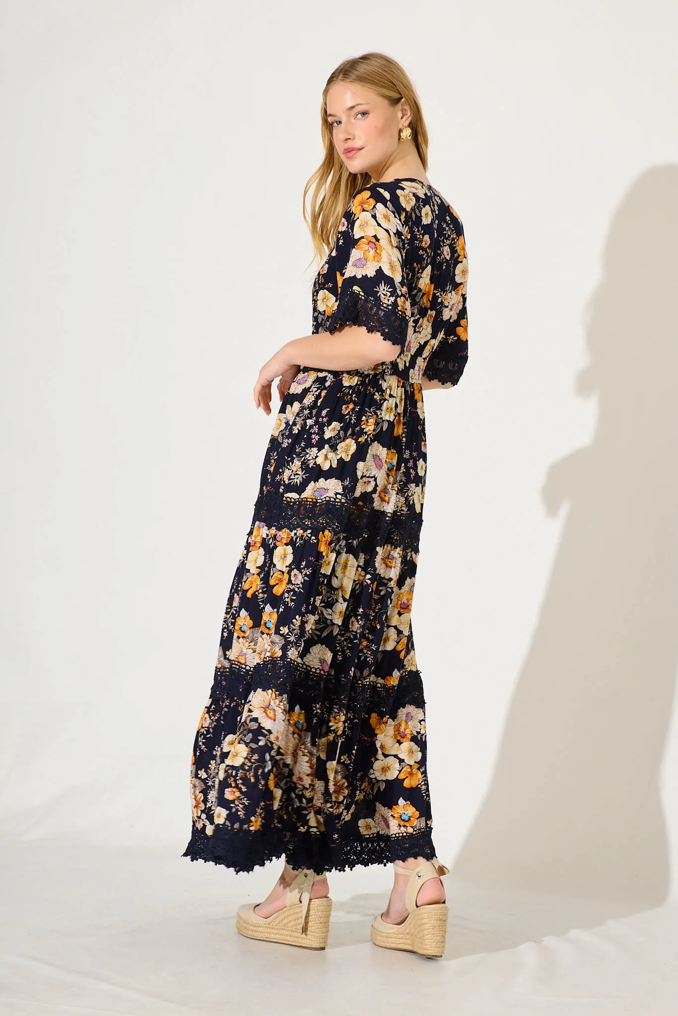 Mona Maxi Dress In Ink With Rust Floral sold by St Frock product image thumbnail 4