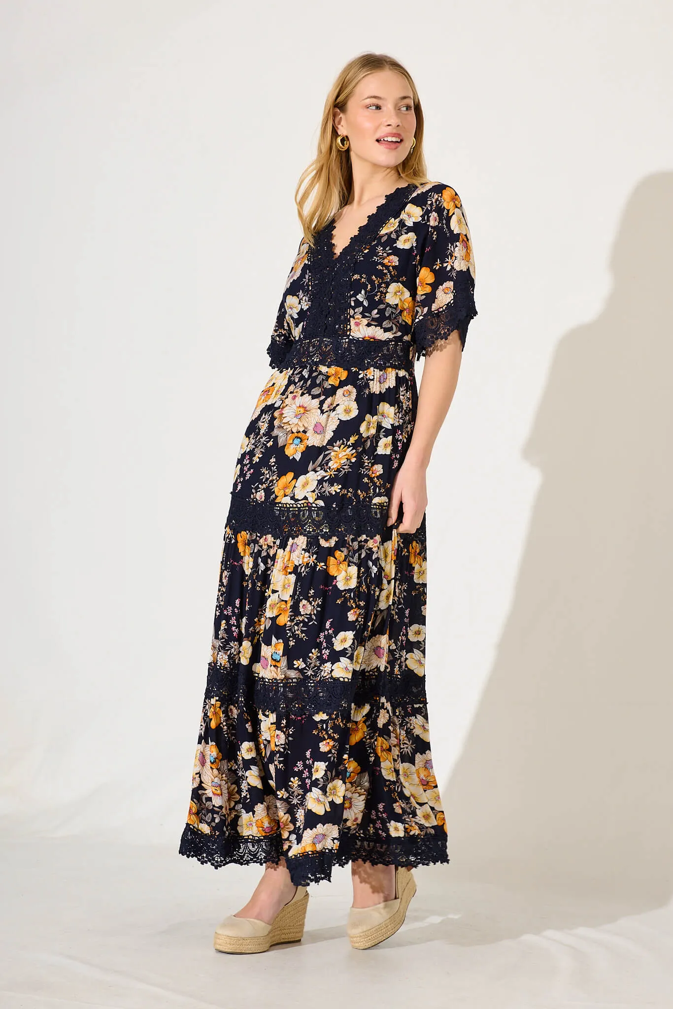 Mona Maxi Dress In Ink With Rust Floral sold by St Frock product image thumbnail 3