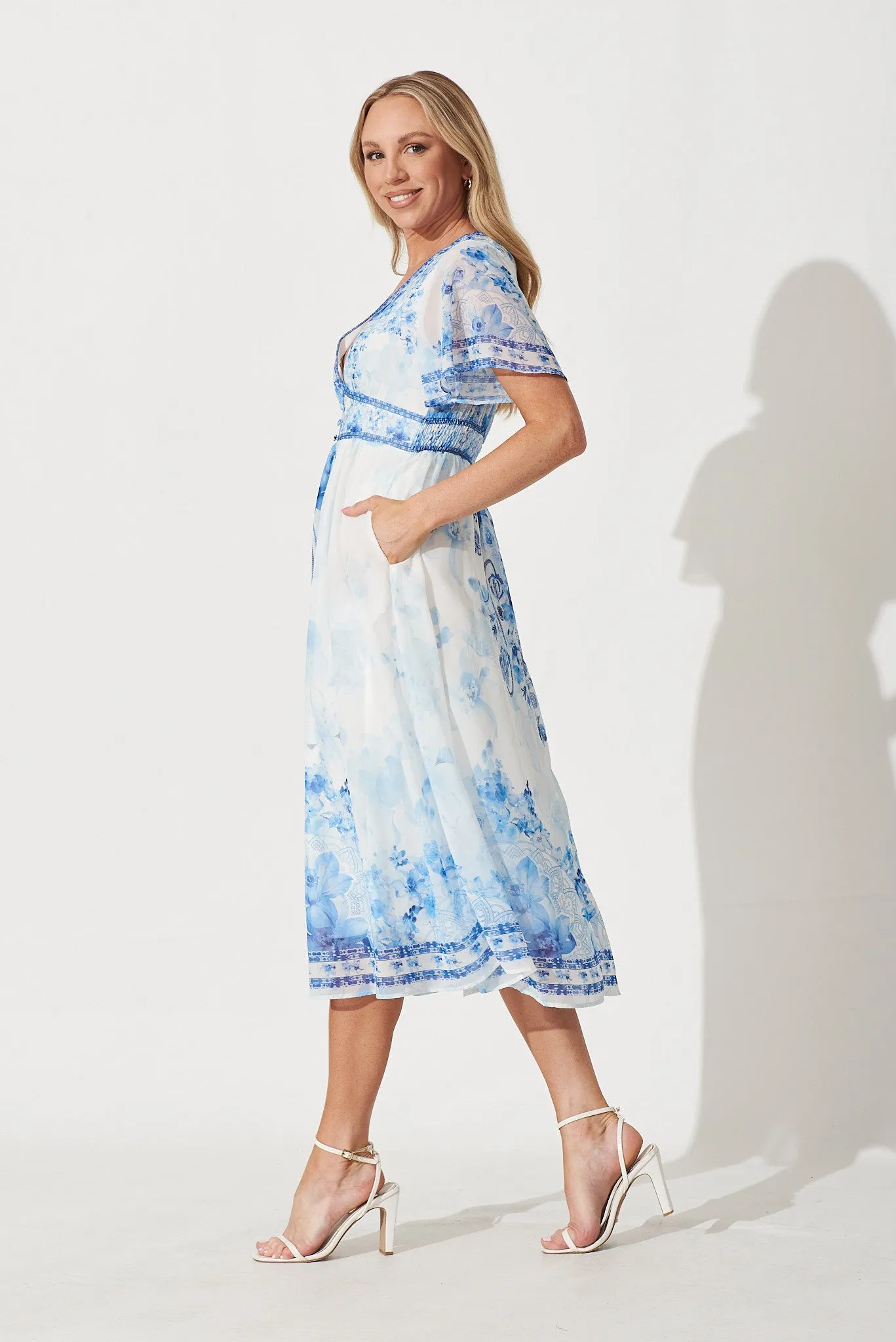 Daniella Midi Dress In White With Blue Chiffon sold by St Frock product image thumbnail 3