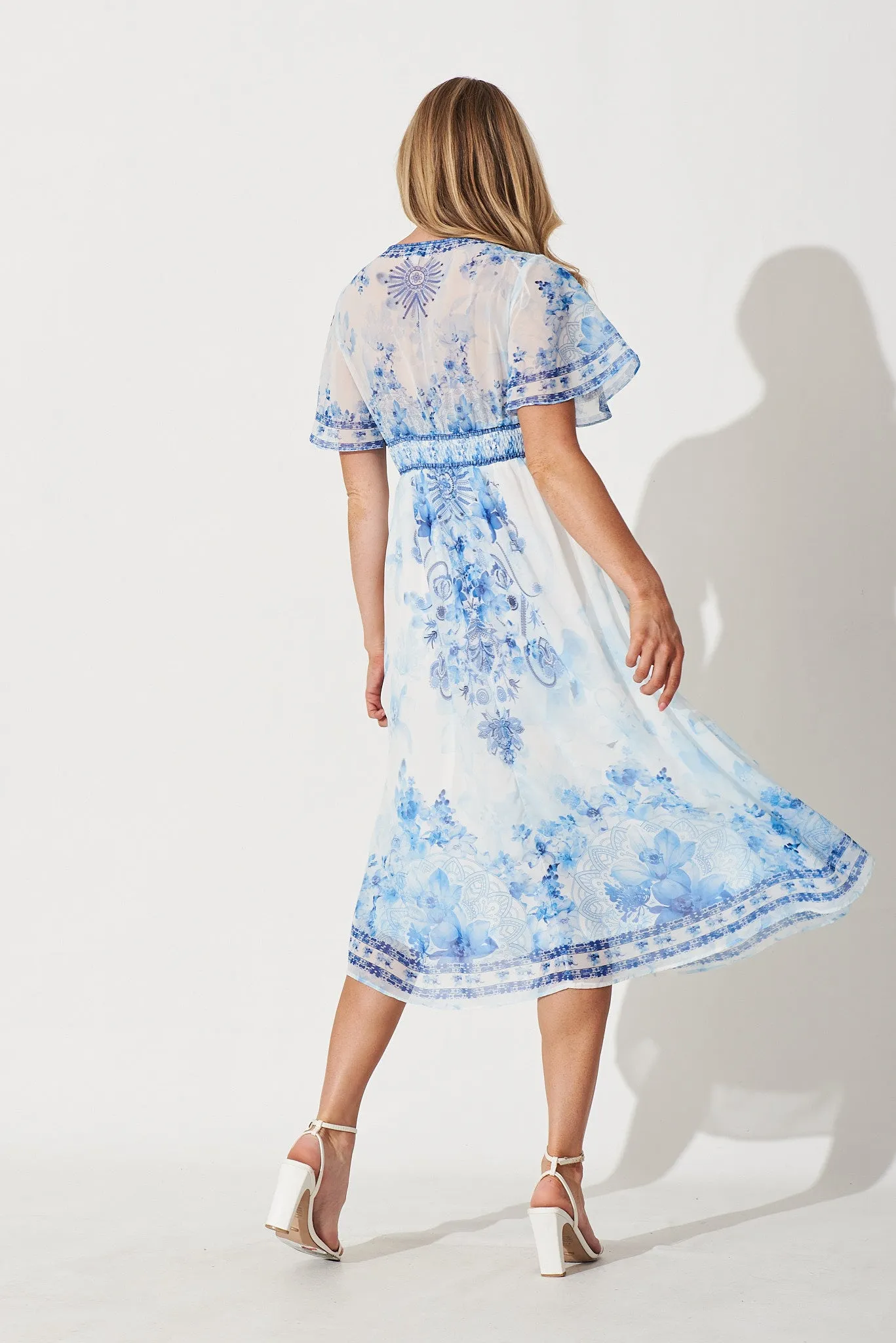 Daniella Midi Dress In White With Blue Chiffon sold by St Frock product image thumbnail 4