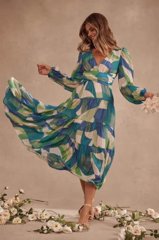 True Maxi Dress In Blue Green Abstract Print sold by St Frock