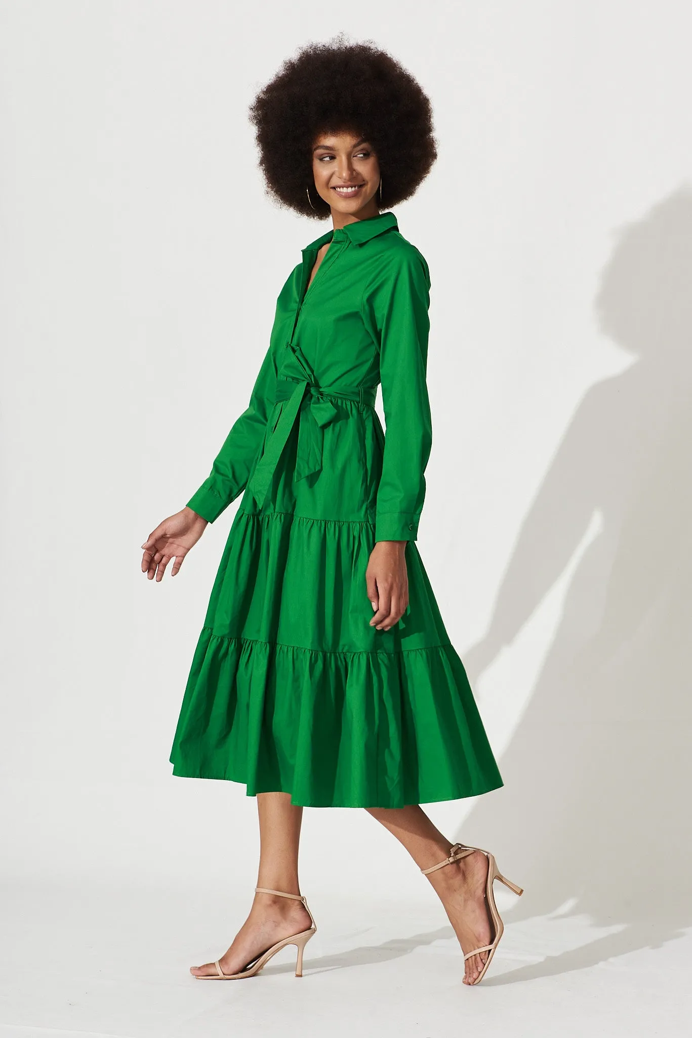 Lille Midi Shirt Dress In Green Cotton sold by St Frock product image thumbnail 3