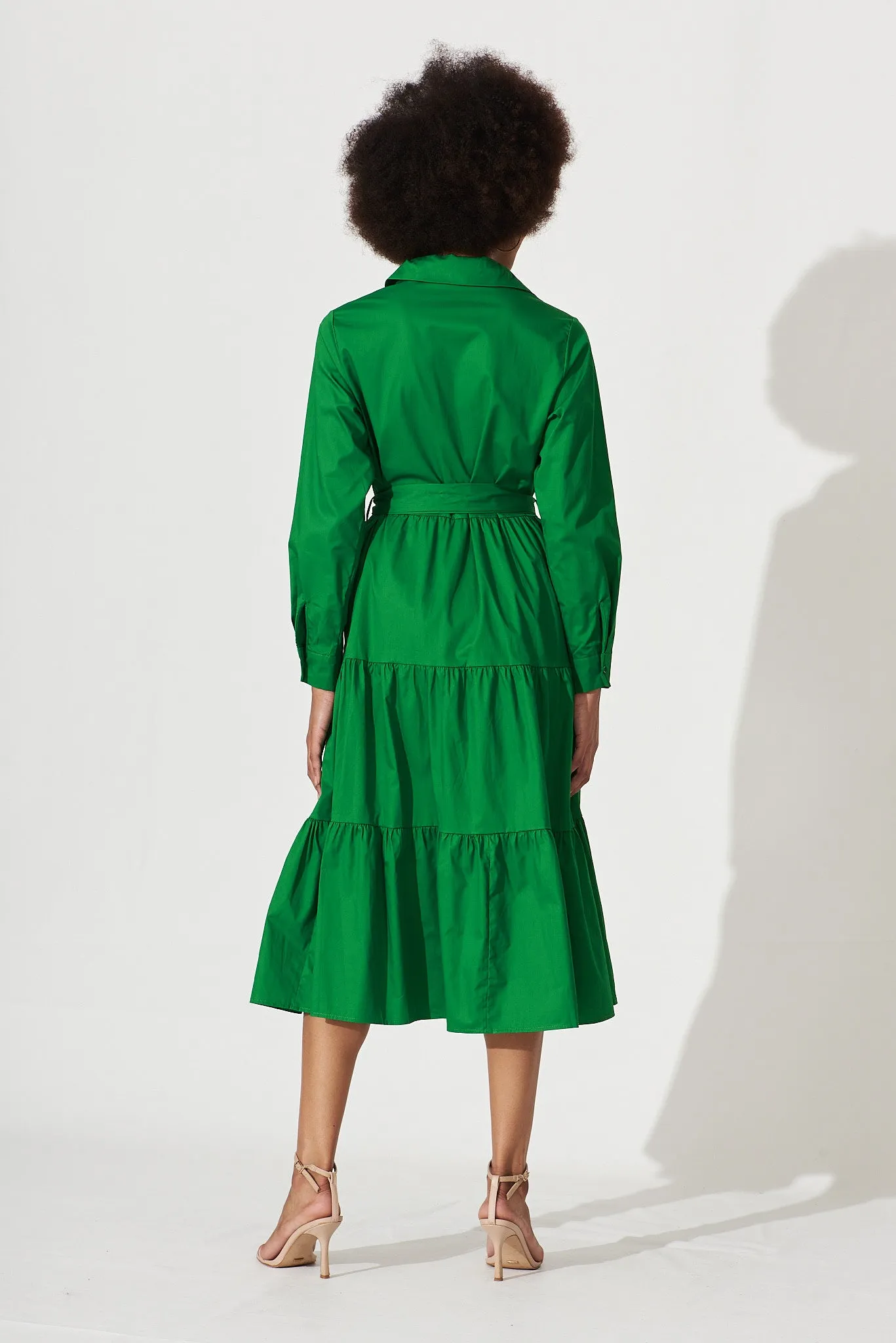 Lille Midi Shirt Dress In Green Cotton sold by St Frock product image thumbnail 4