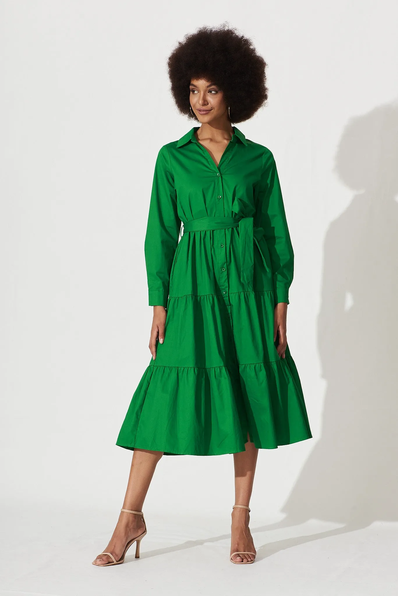 Lille Midi Shirt Dress In Green Cotton sold by St Frock