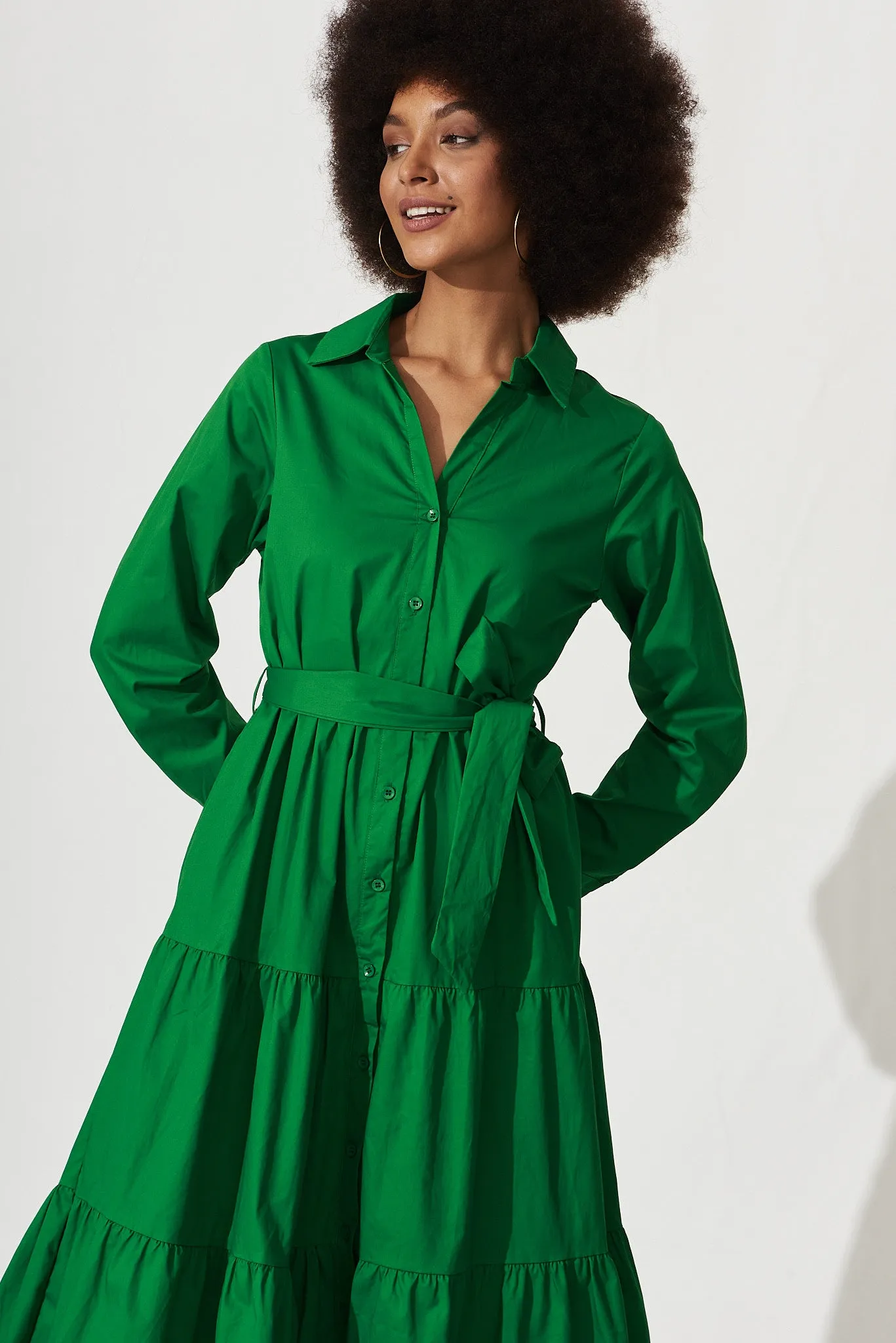 Lille Midi Shirt Dress In Green Cotton sold by St Frock product image thumbnail 2