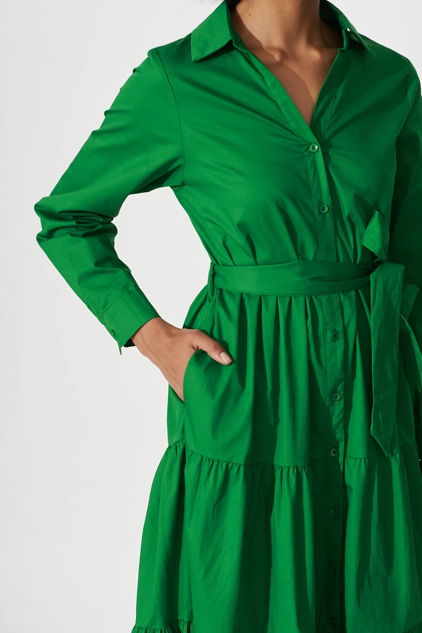 Lille Midi Shirt Dress In Green Cotton sold by St Frock product image thumbnail 5