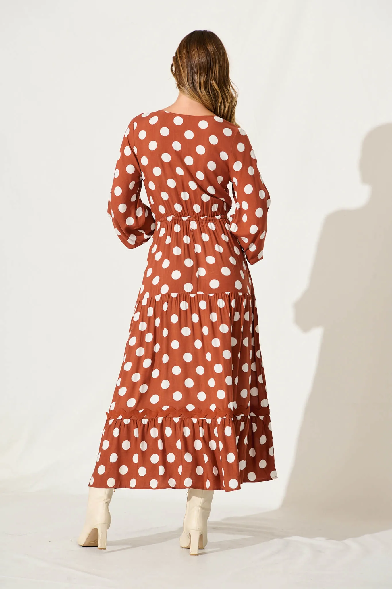 Elia Maxi Dress In Rust With White Polka Dot Ric Rac sold by St Frock product image thumbnail 4