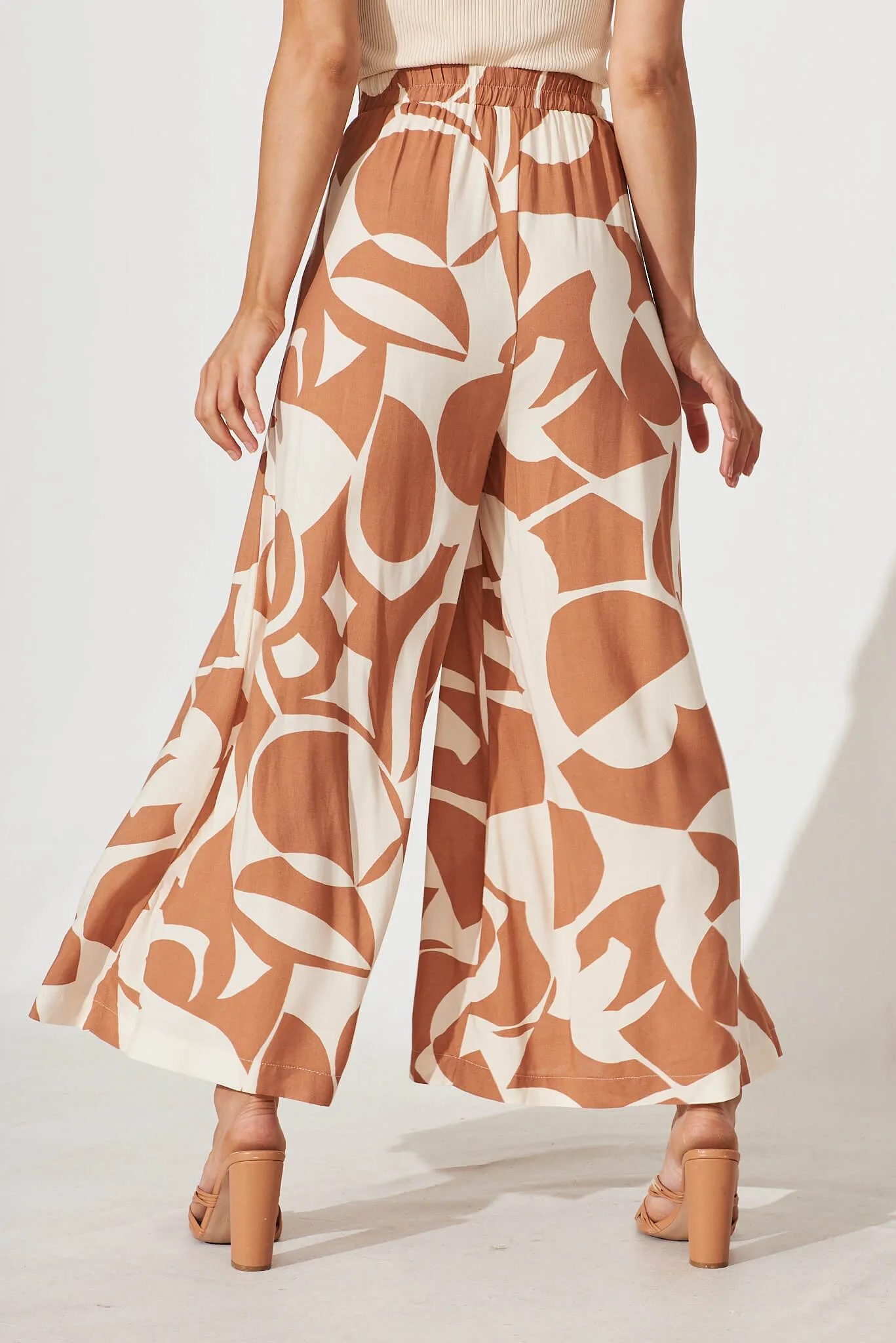 Effenty Pants In Tan And Cream Geometric Print sold by St Frock product image thumbnail 3