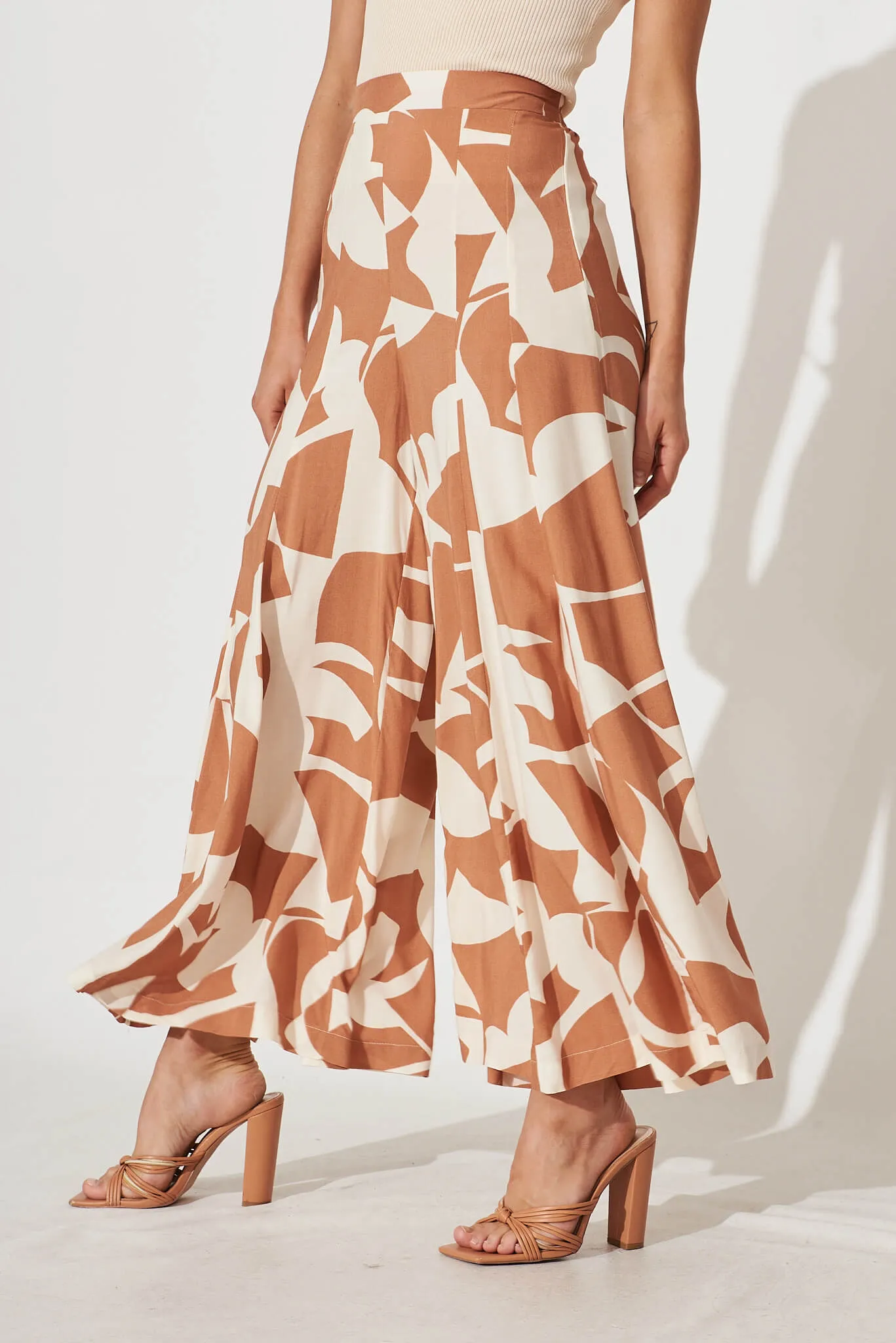 Effenty Pants In Tan And Cream Geometric Print sold by St Frock product image thumbnail 2