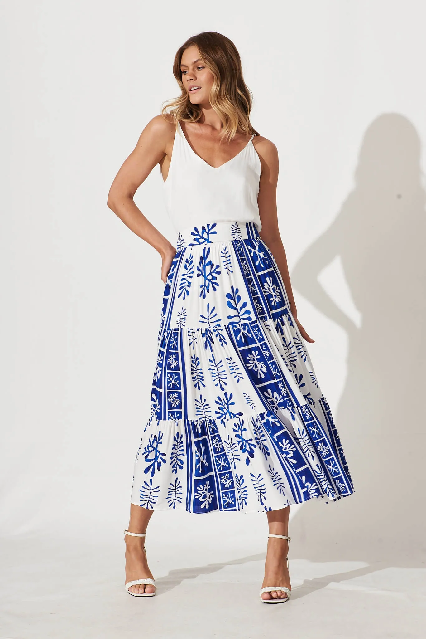 Wanderlust Maxi Skirt In Cobalt With White Print sold by St Frock