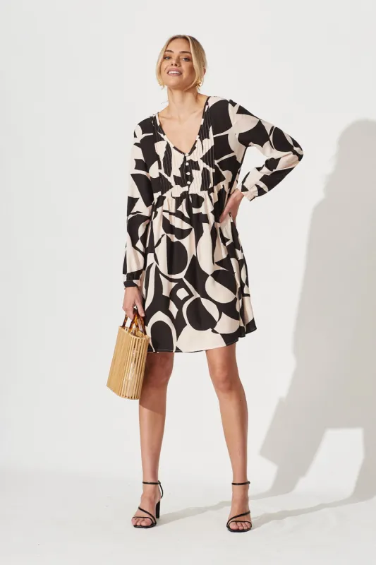 Saba Smock Dress In Cream With Black Print sold by St Frock