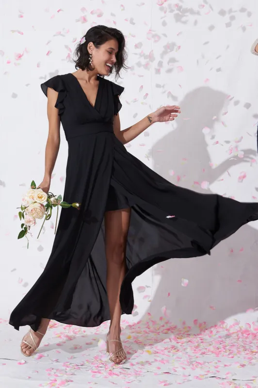 Wynter Maxi Dress in Black Chiffon sold by St Frock
