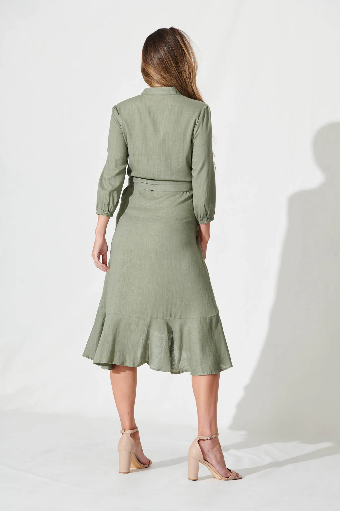 Heartland Midi Dress In Khaki Linen Blend sold by St Frock product image thumbnail 4