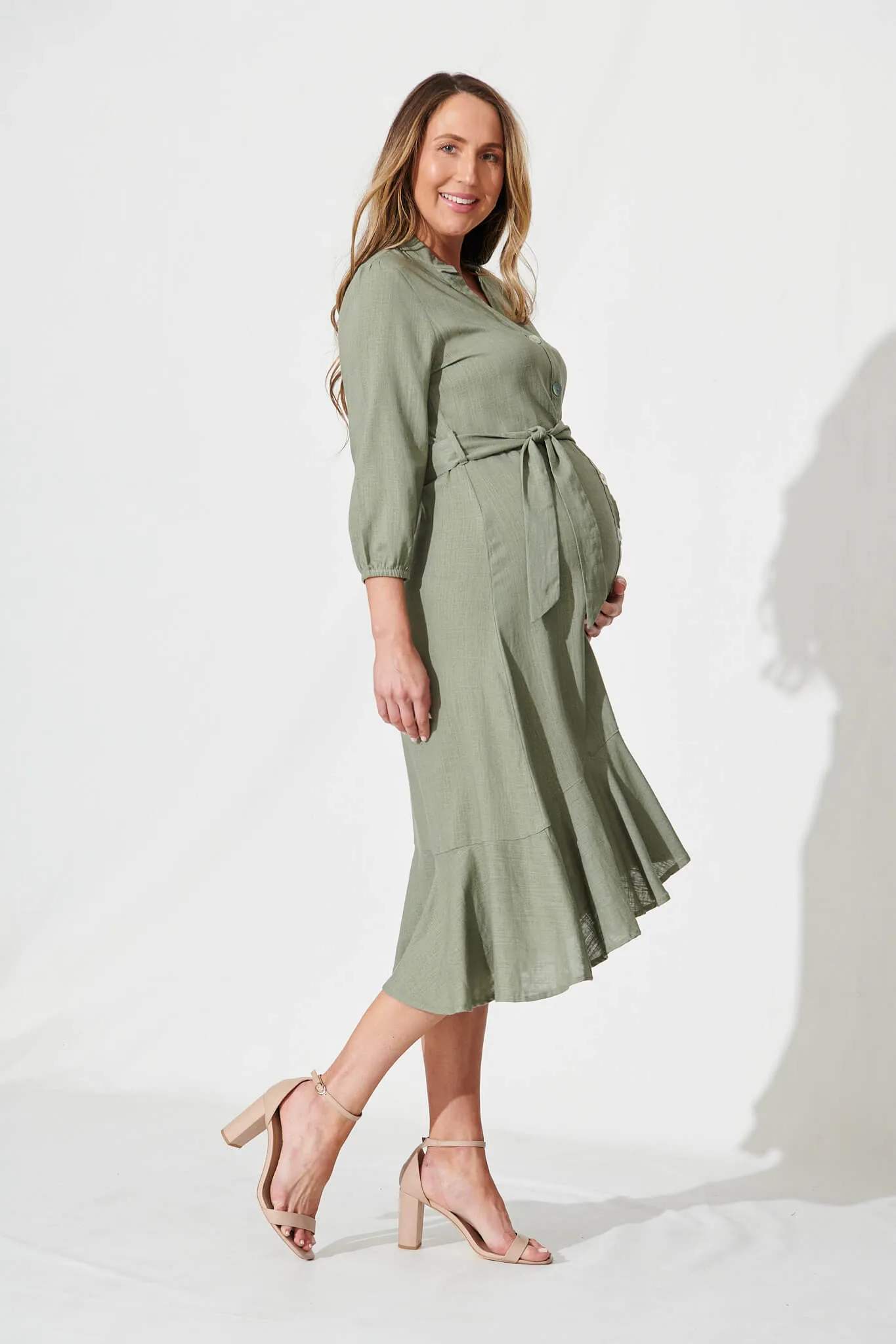 Heartland Midi Dress In Khaki Linen Blend sold by St Frock product image thumbnail 3