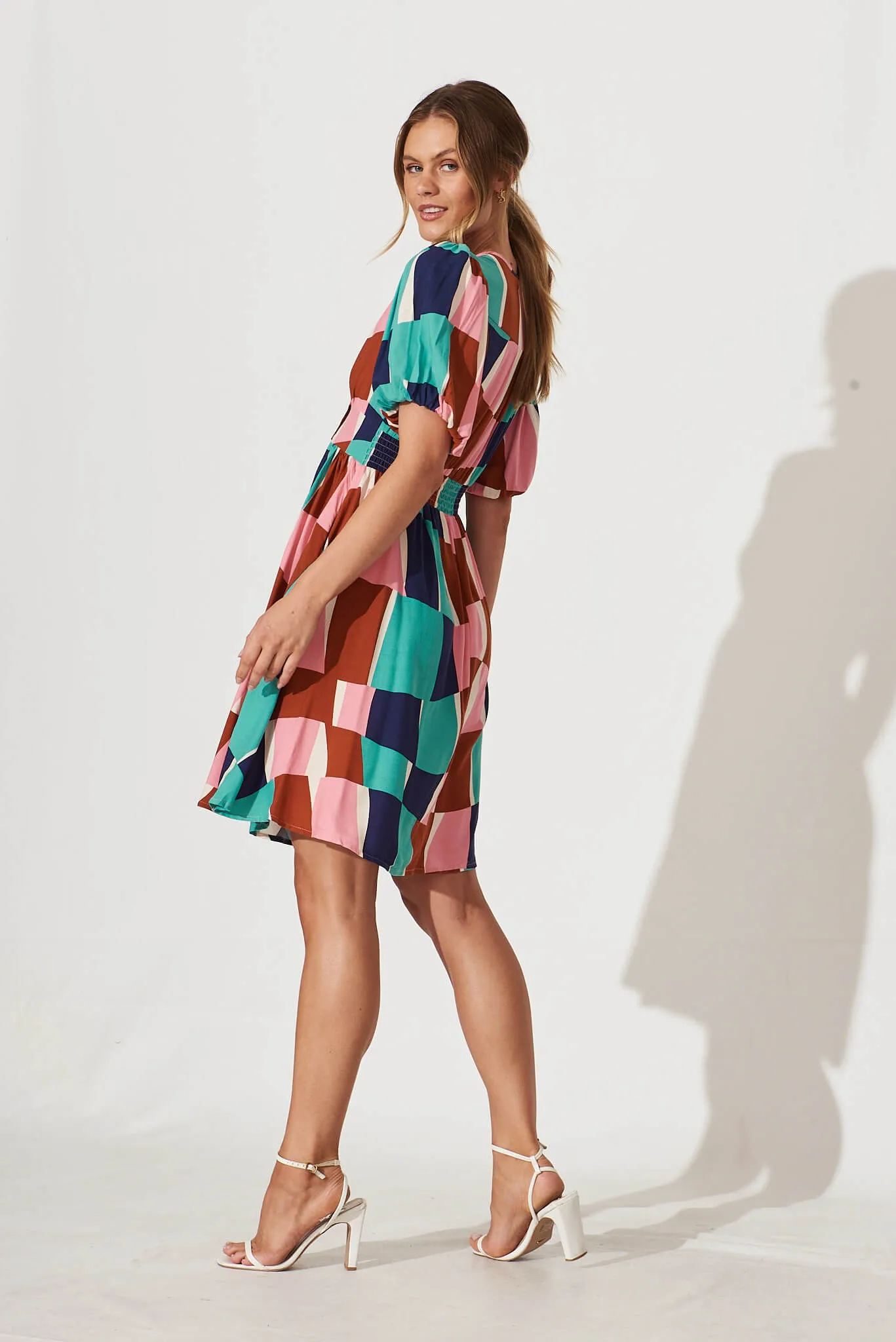 Marina Dress In Multi Abstract Squares Print sold by St Frock product image thumbnail 3