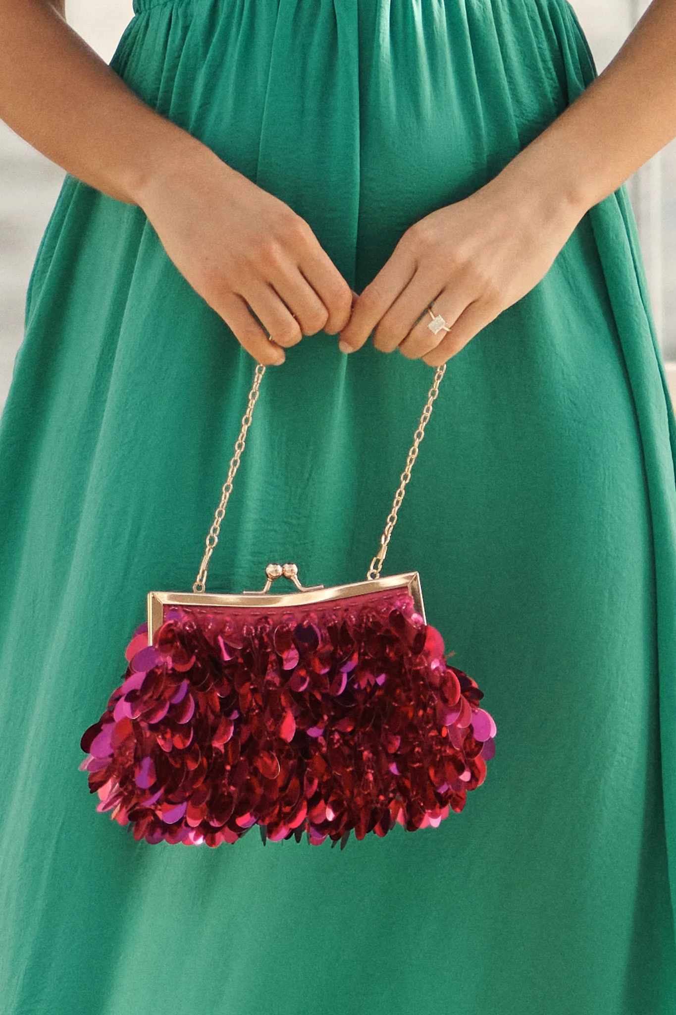 Leah Clutch Bag In Pink Sequin sold by St Frock
