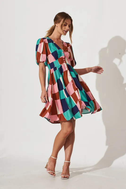 Marina Dress In Multi Abstract Squares Print sold by St Frock