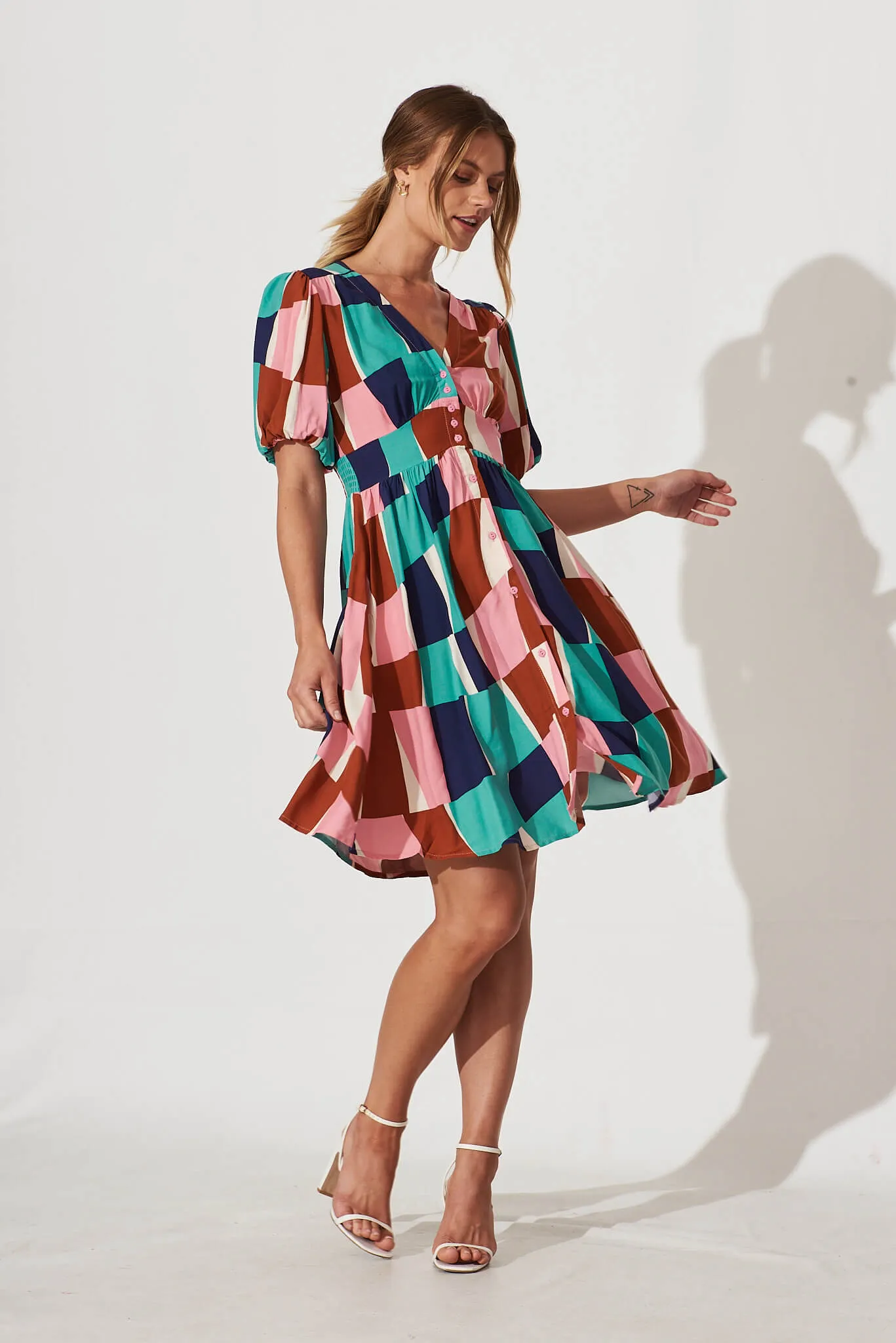 Marina Dress In Multi Abstract Squares Print sold by St Frock