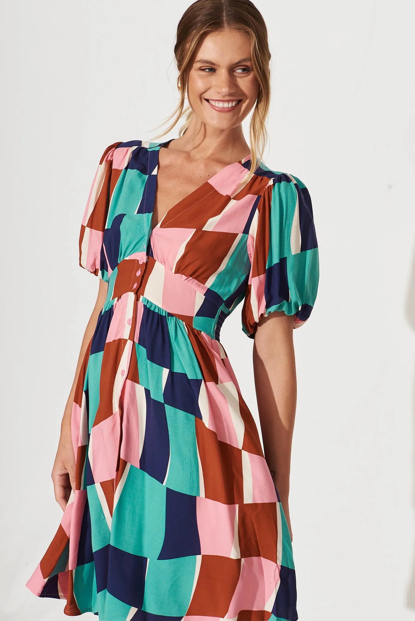 Marina Dress In Multi Abstract Squares Print sold by St Frock product image thumbnail 2