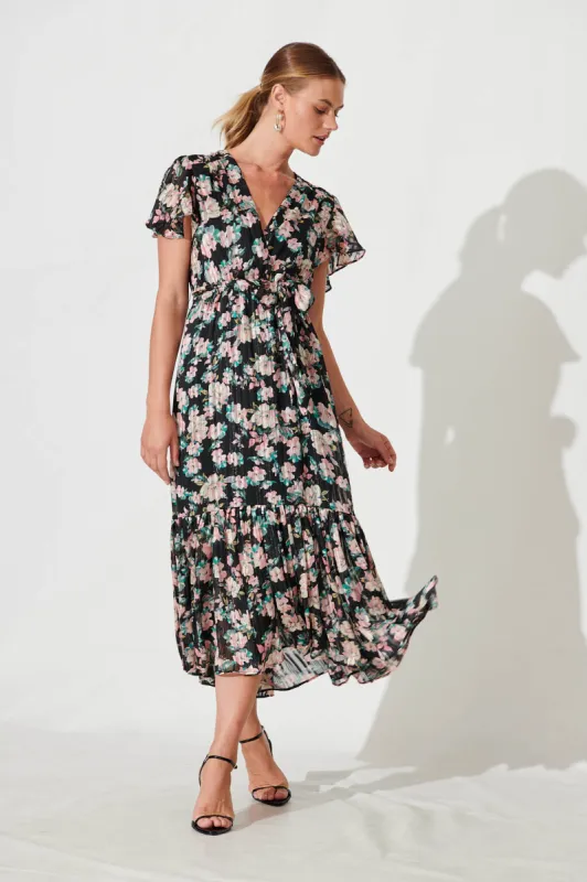 Applegate Maxi Dress In Black Multi Floral sold by St Frock