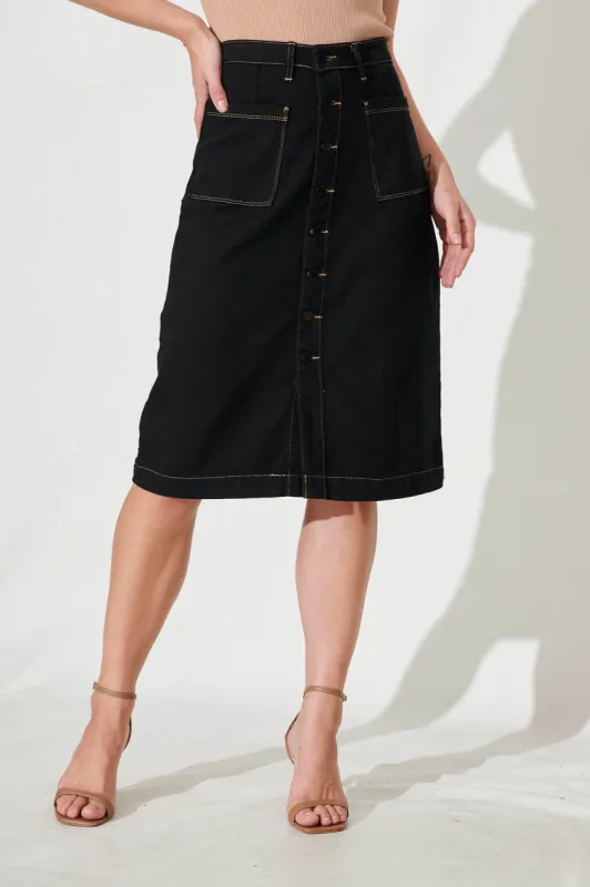 Sunflower Denim Skirt In Black sold by St Frock