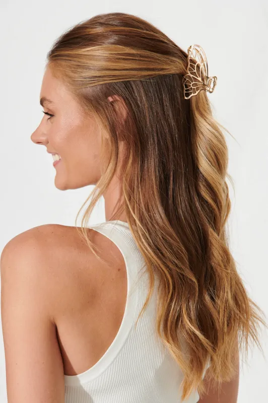 Butterfly Metal Hair Claw In Gold sold by St Frock