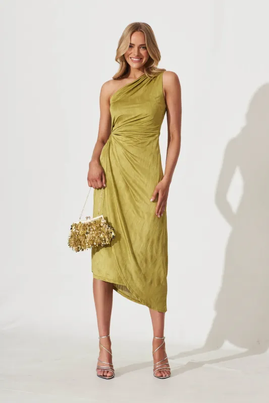 Endlesslove One Shoulder Maxi Dress In Chartreuse Green sold by St Frock