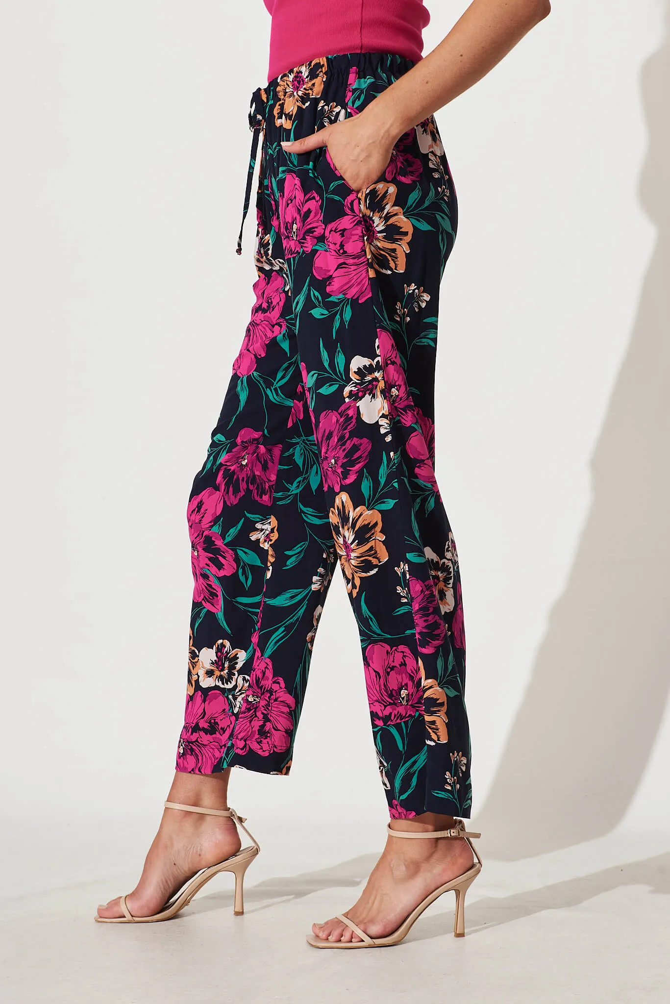 Oceanside Pants In Navy With Pink Floral sold by St Frock product image thumbnail 2