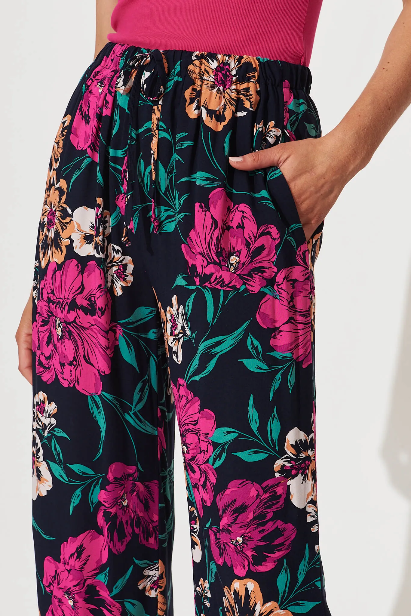 Oceanside Pants In Navy With Pink Floral sold by St Frock product image thumbnail 5