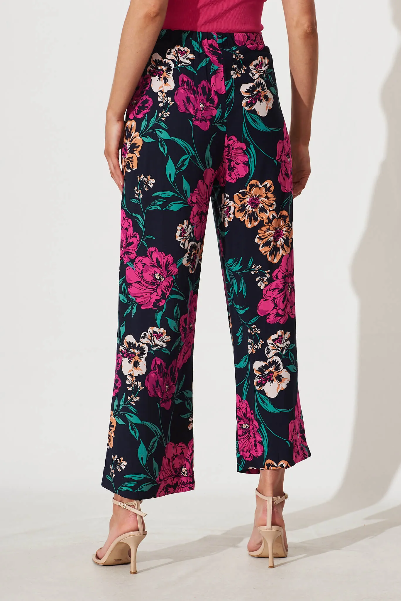 Oceanside Pants In Navy With Pink Floral sold by St Frock product image thumbnail 3