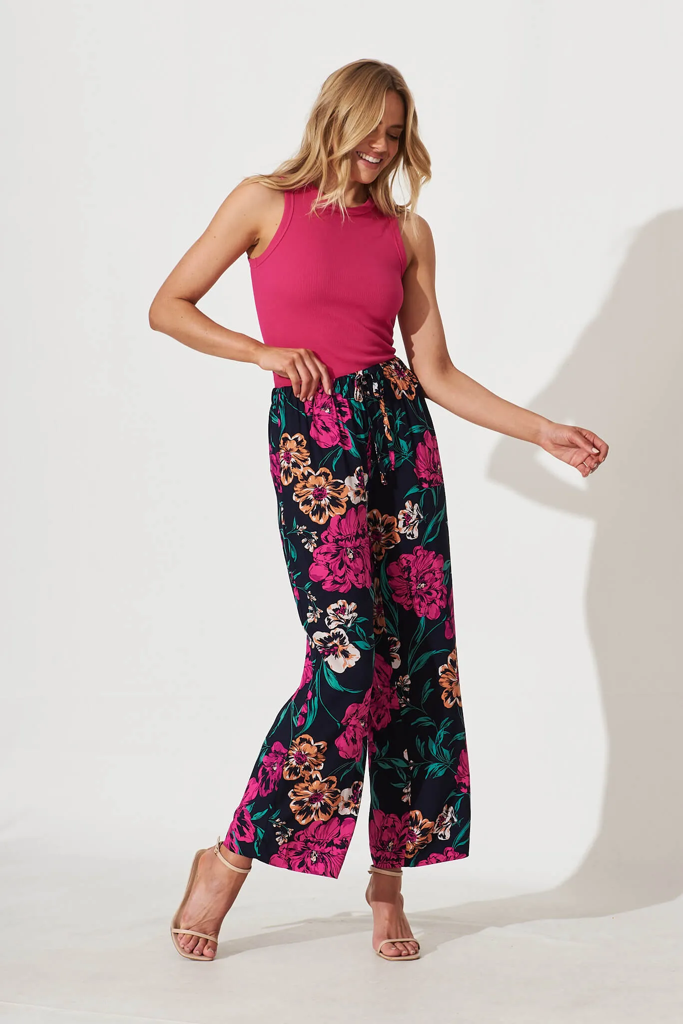 Oceanside Pants In Navy With Pink Floral sold by St Frock product image thumbnail 4