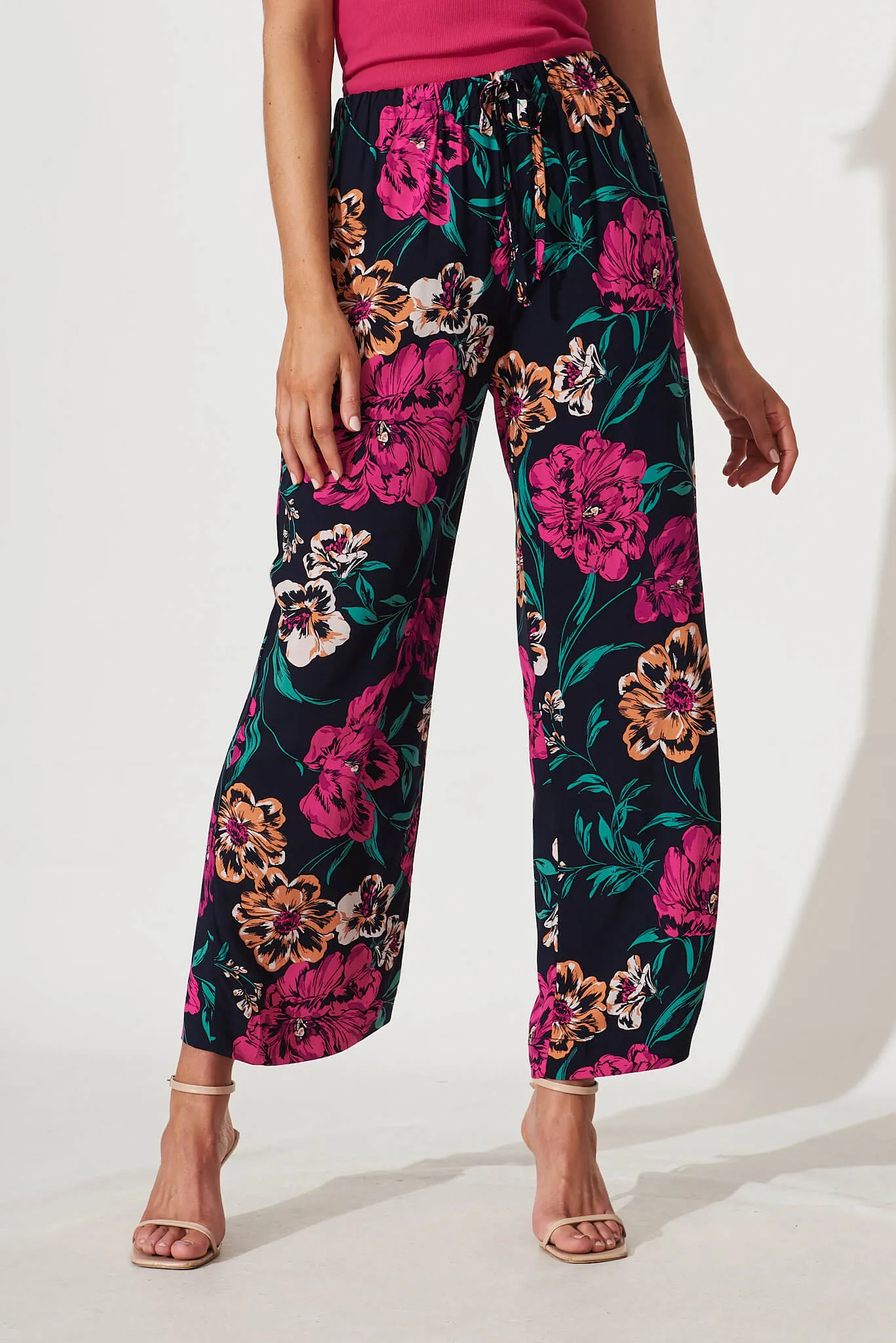 Oceanside Pants In Navy With Pink Floral sold by St Frock