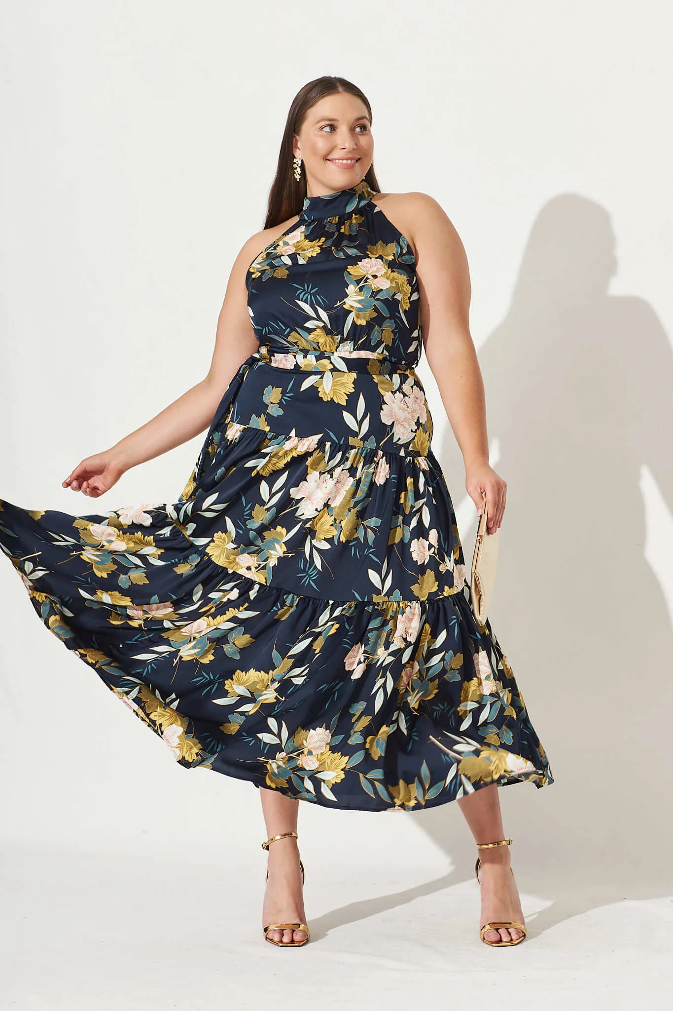 Khalo Maxi Dress In Navy Floral Satin sold by St Frock product image thumbnail 2