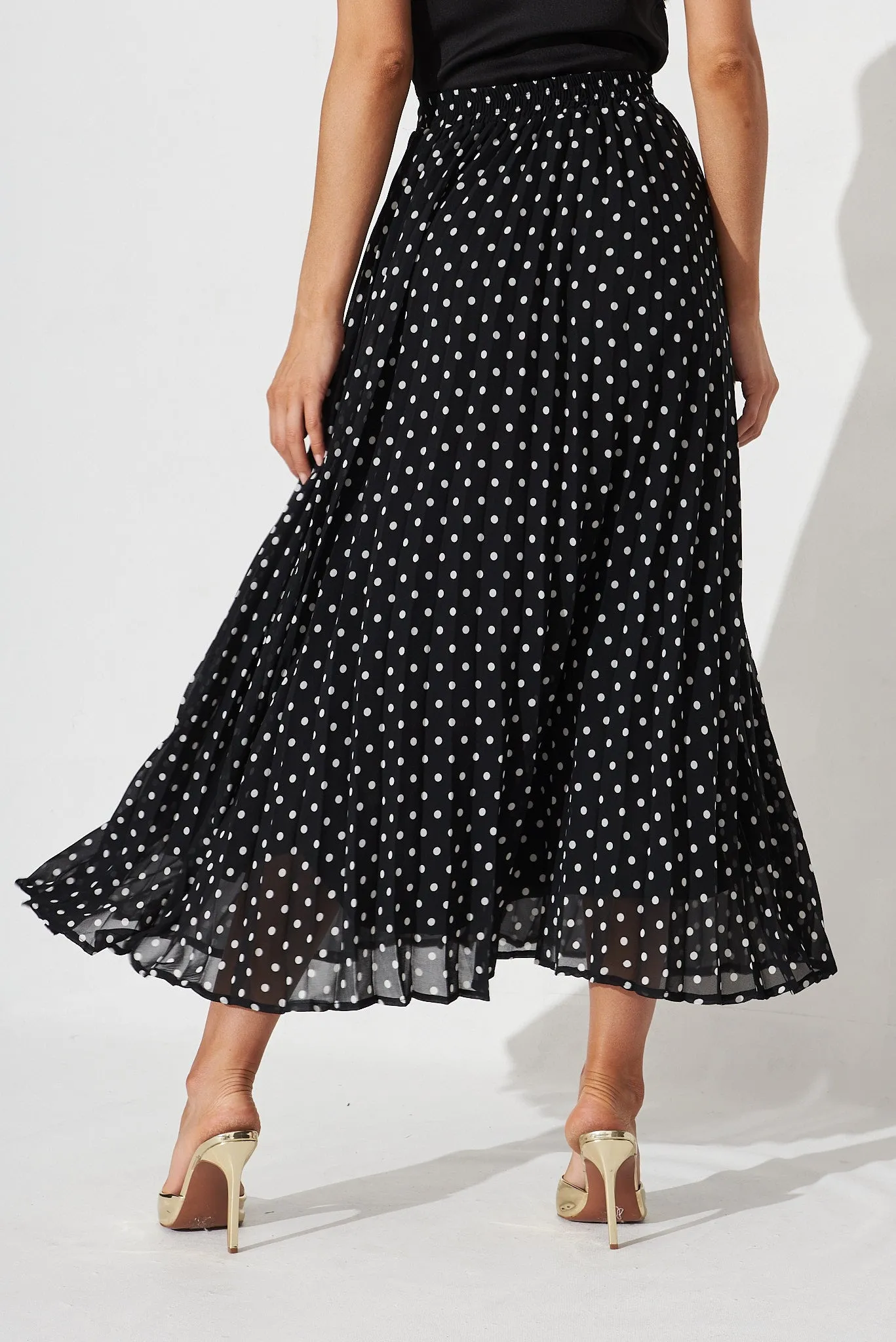 Tallie Midi Pleat Skirt In Black With White Spot Chiffon sold by St Frock product image thumbnail 4
