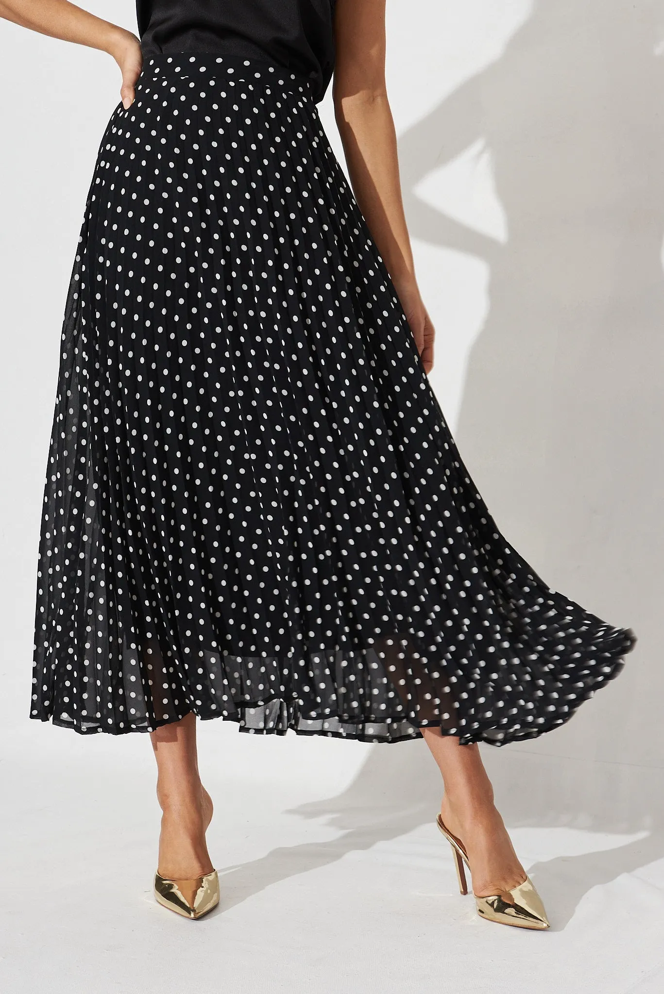 Tallie Midi Pleat Skirt In Black With White Spot Chiffon sold by St Frock product image thumbnail 2