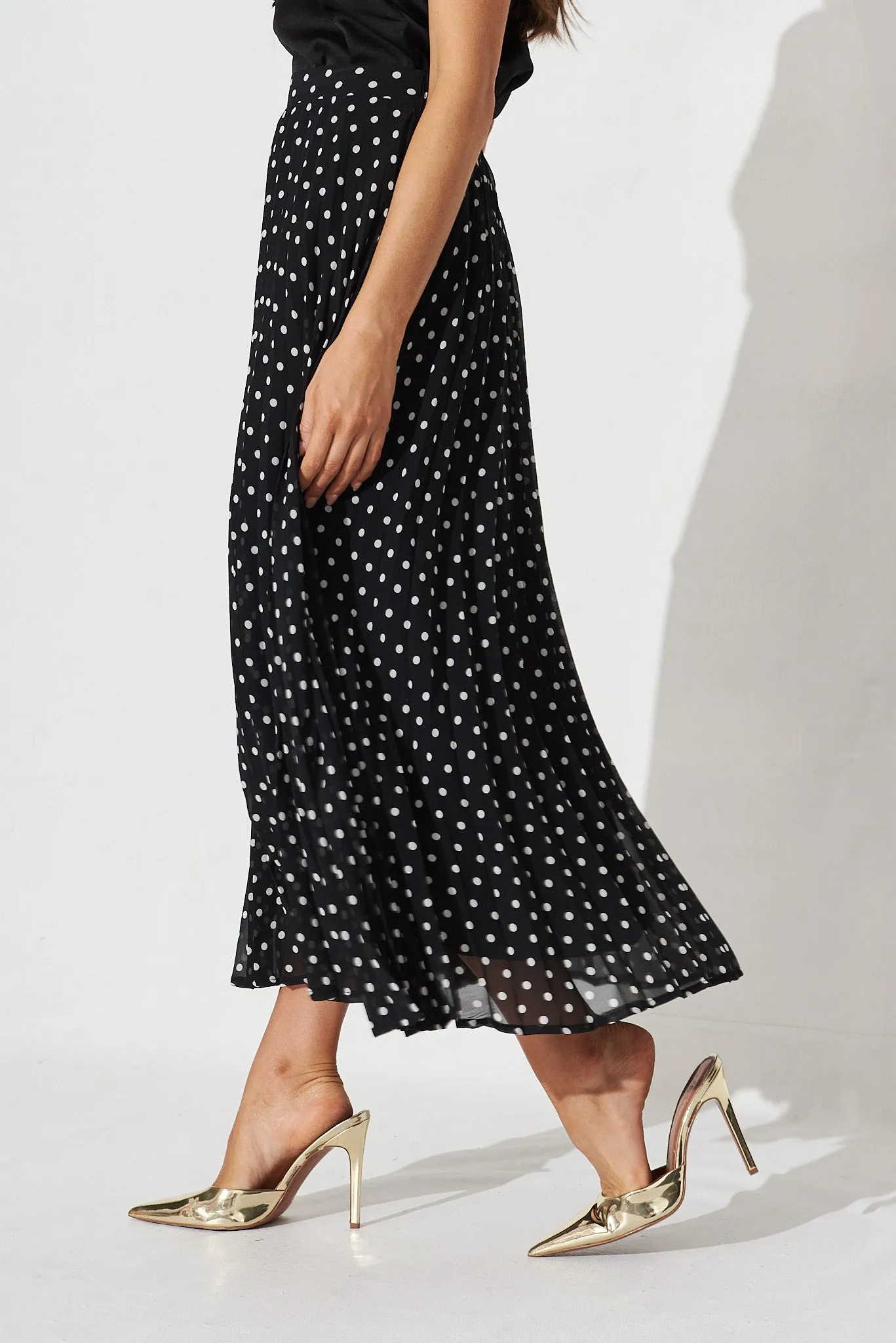 Tallie Midi Pleat Skirt In Black With White Spot Chiffon sold by St Frock product image thumbnail 3