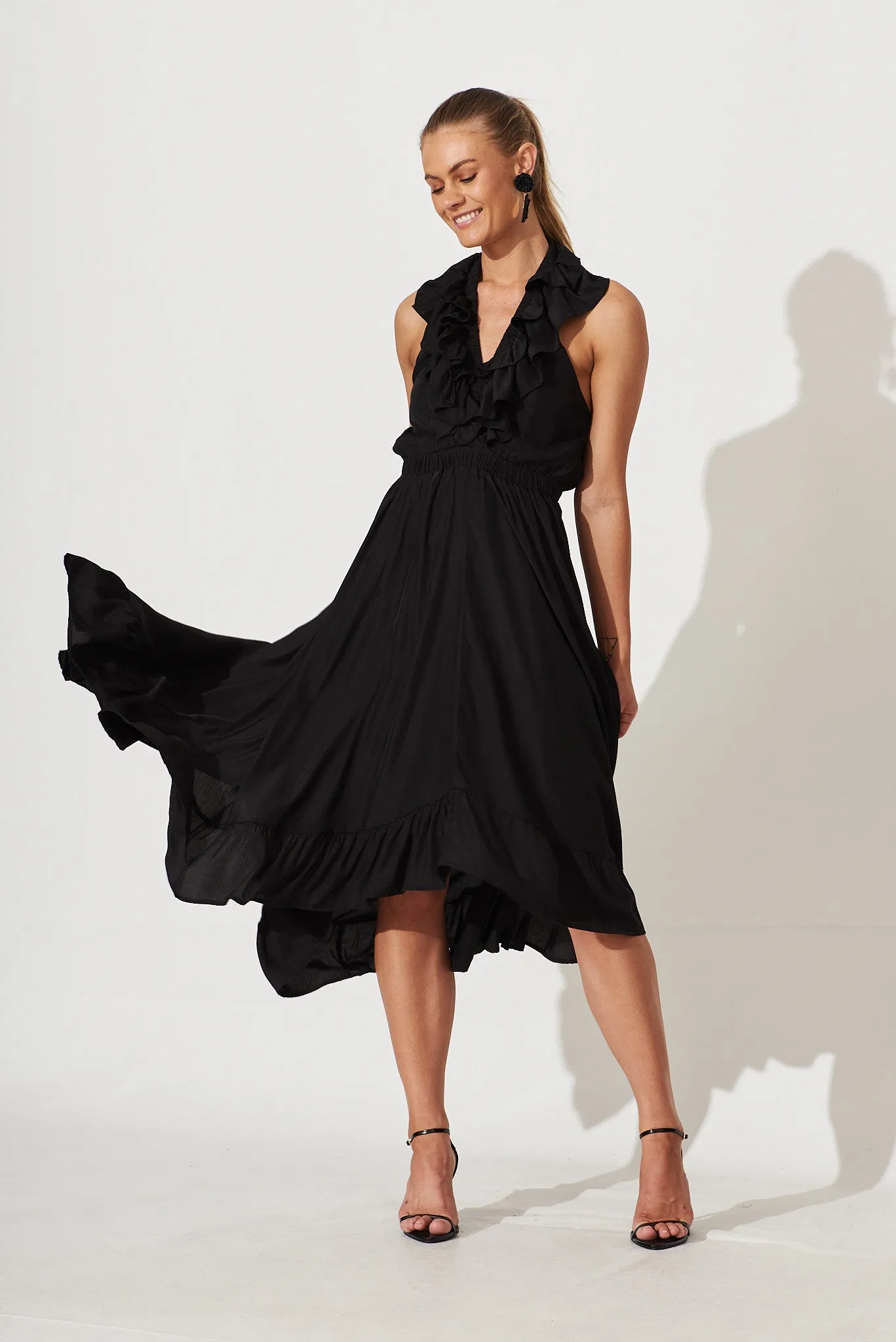 Elvina Halter Neck Maxi Dress In Black sold by St Frock