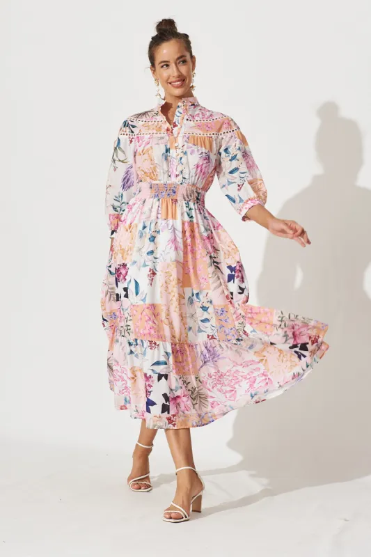 Lyn Midi Dress In Rust Patch Floral sold by St Frock