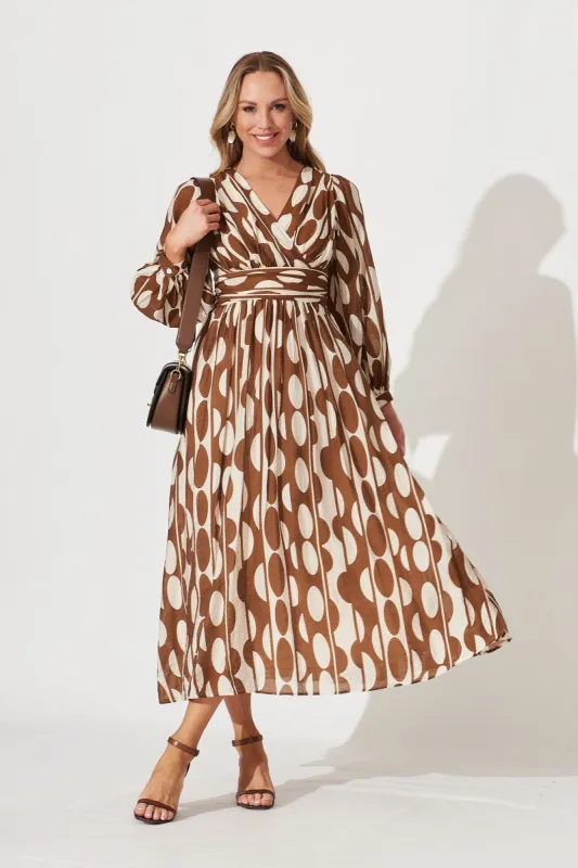 Wylie Maxi Dress In Brown With Cream Print sold by St Frock