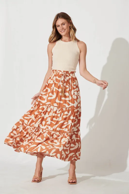 Freedom Maxi Skirt In Tan With Cream Print sold by St Frock