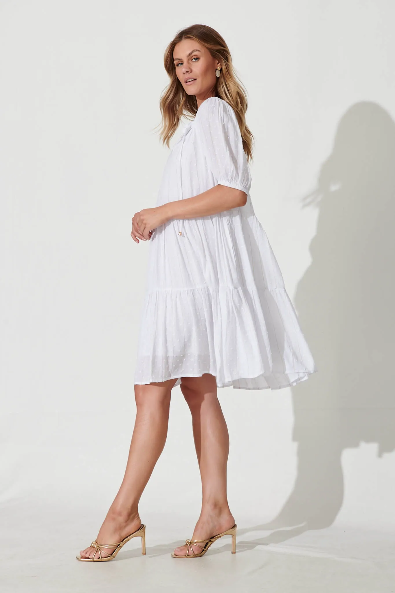 May Smock Dress In White With Lurex Stripe sold by St Frock product image thumbnail 3