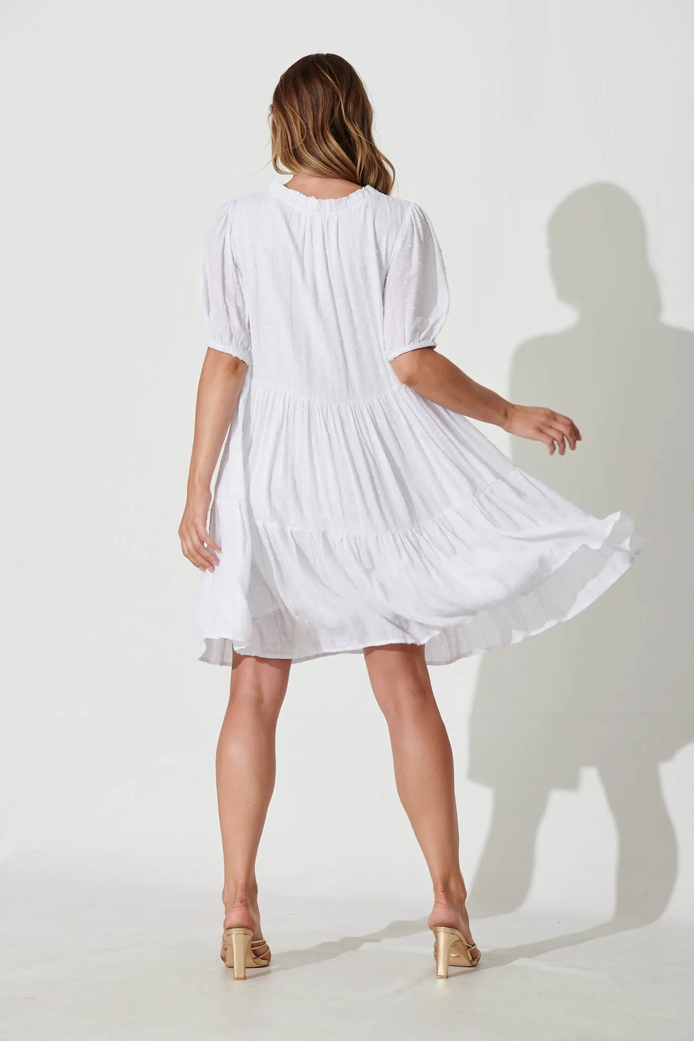 May Smock Dress In White With Lurex Stripe sold by St Frock product image thumbnail 4