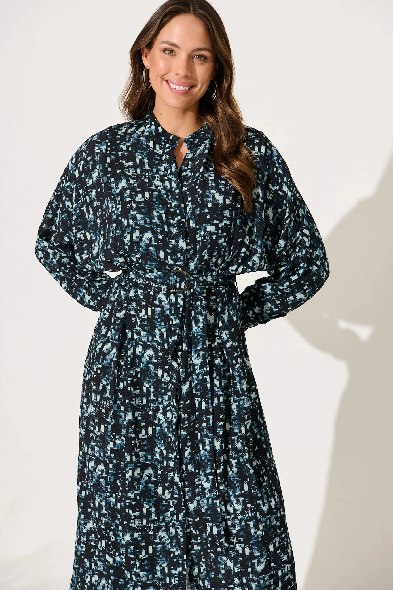Harmony Midi Shirt Dress In Navy With Multi Print sold by St Frock product image thumbnail 2