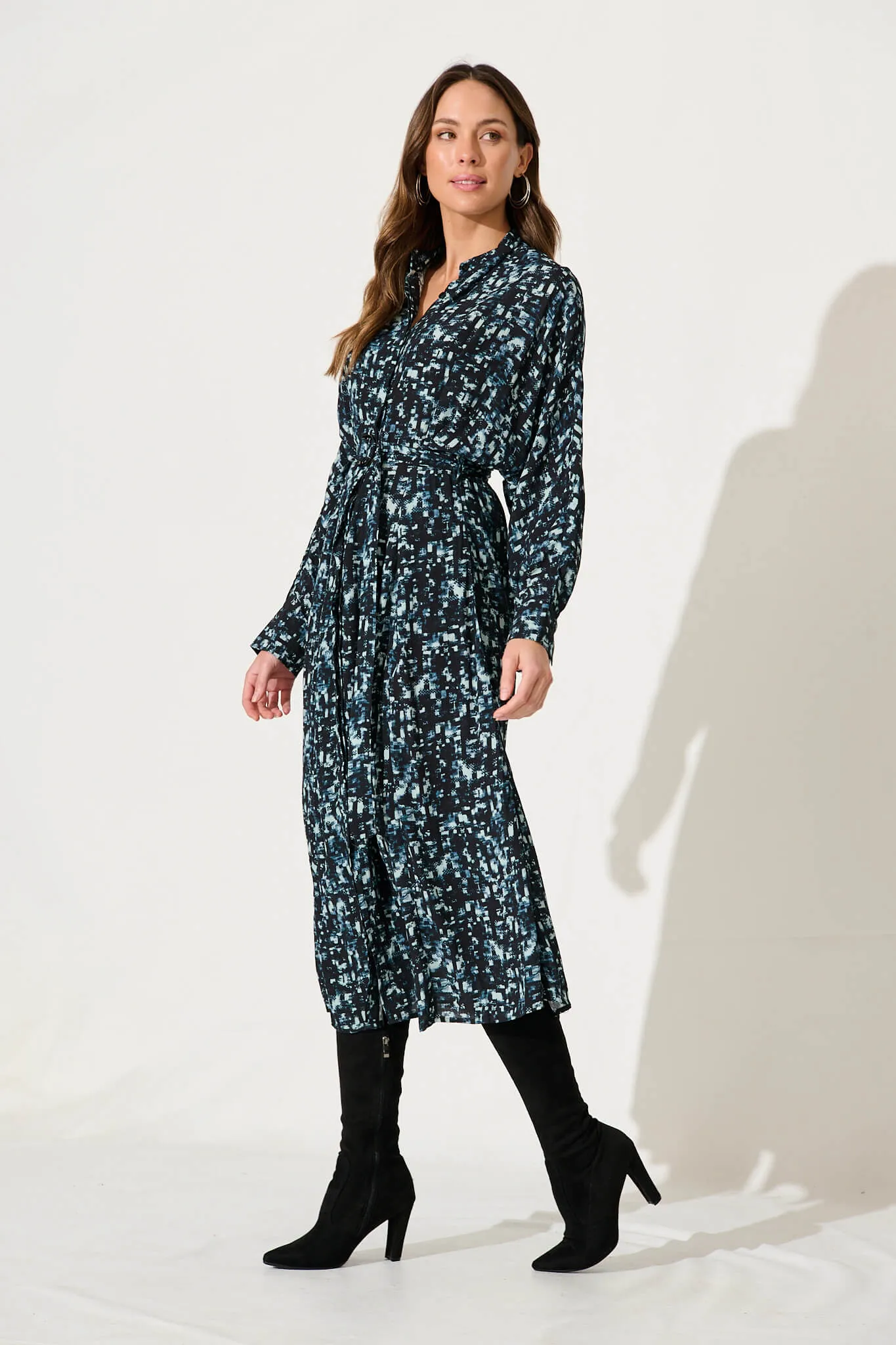 Harmony Midi Shirt Dress In Navy With Multi Print sold by St Frock product image thumbnail 3