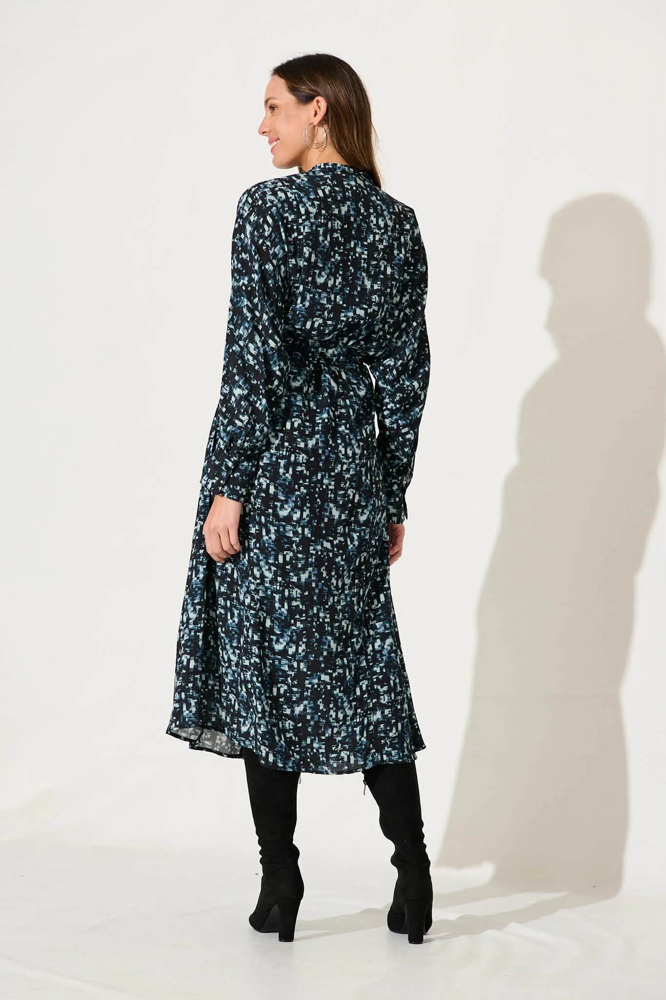 Harmony Midi Shirt Dress In Navy With Multi Print sold by St Frock product image thumbnail 4