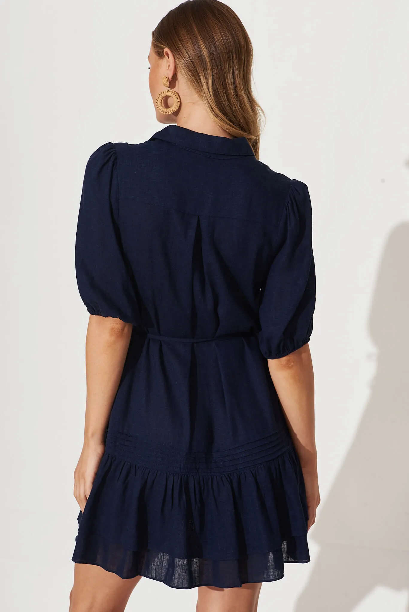 Irresistible Shirt Dress In Navy Linen Cotton Blend sold by St Frock product image thumbnail 4