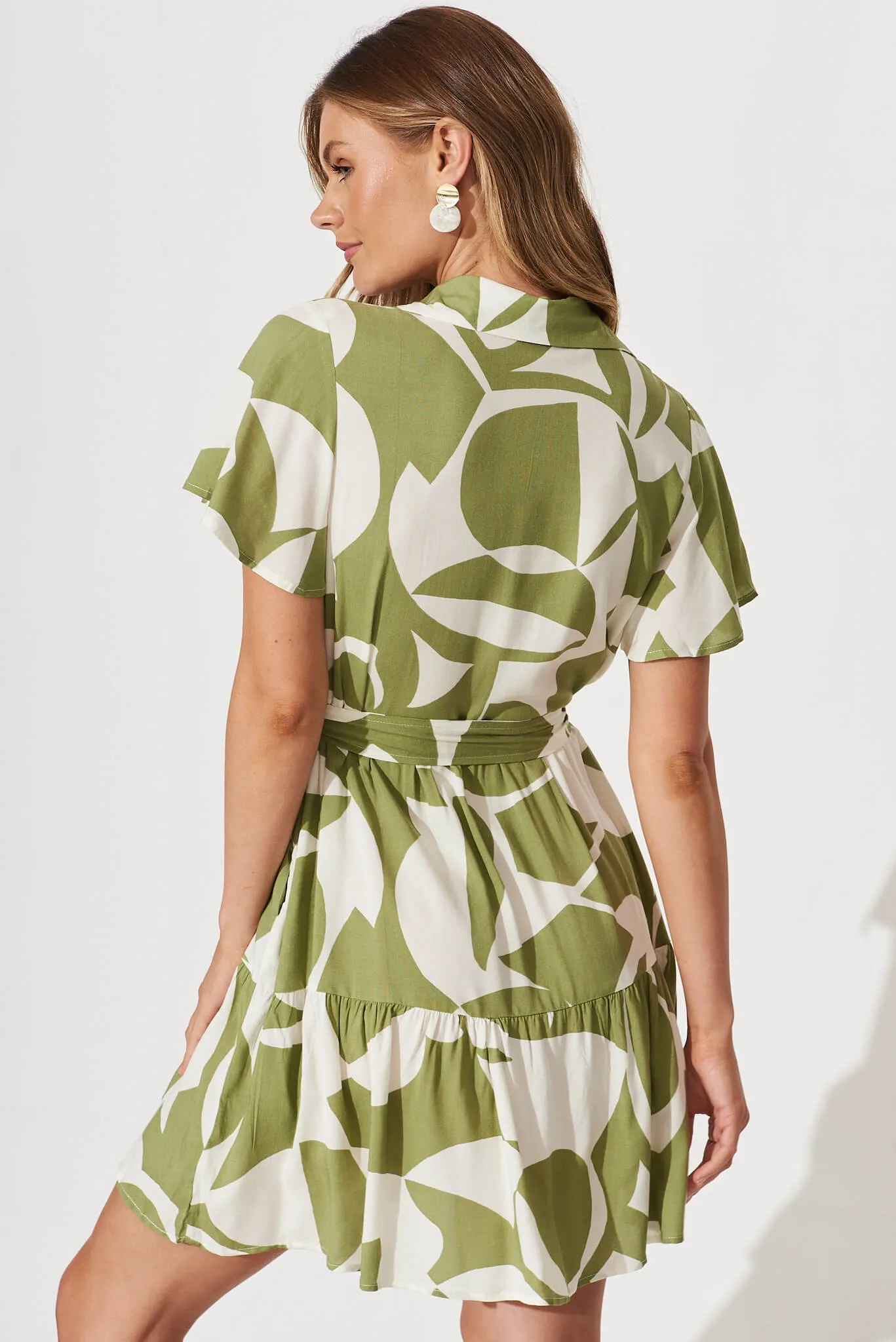 Notting Hill Shirt Dress In Olive And Cream Geometric Print sold by St Frock product image thumbnail 3