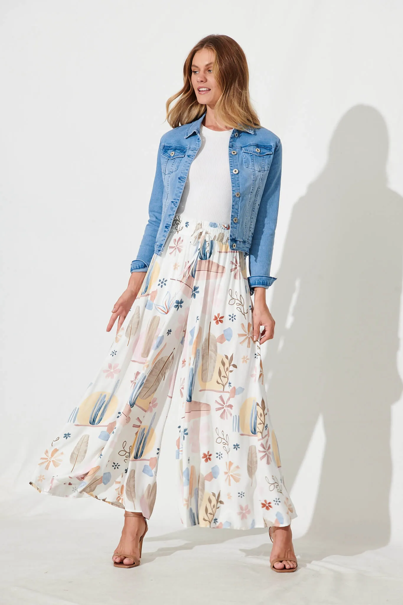 Mariah Pants In White With Multi Desert Print sold by St Frock