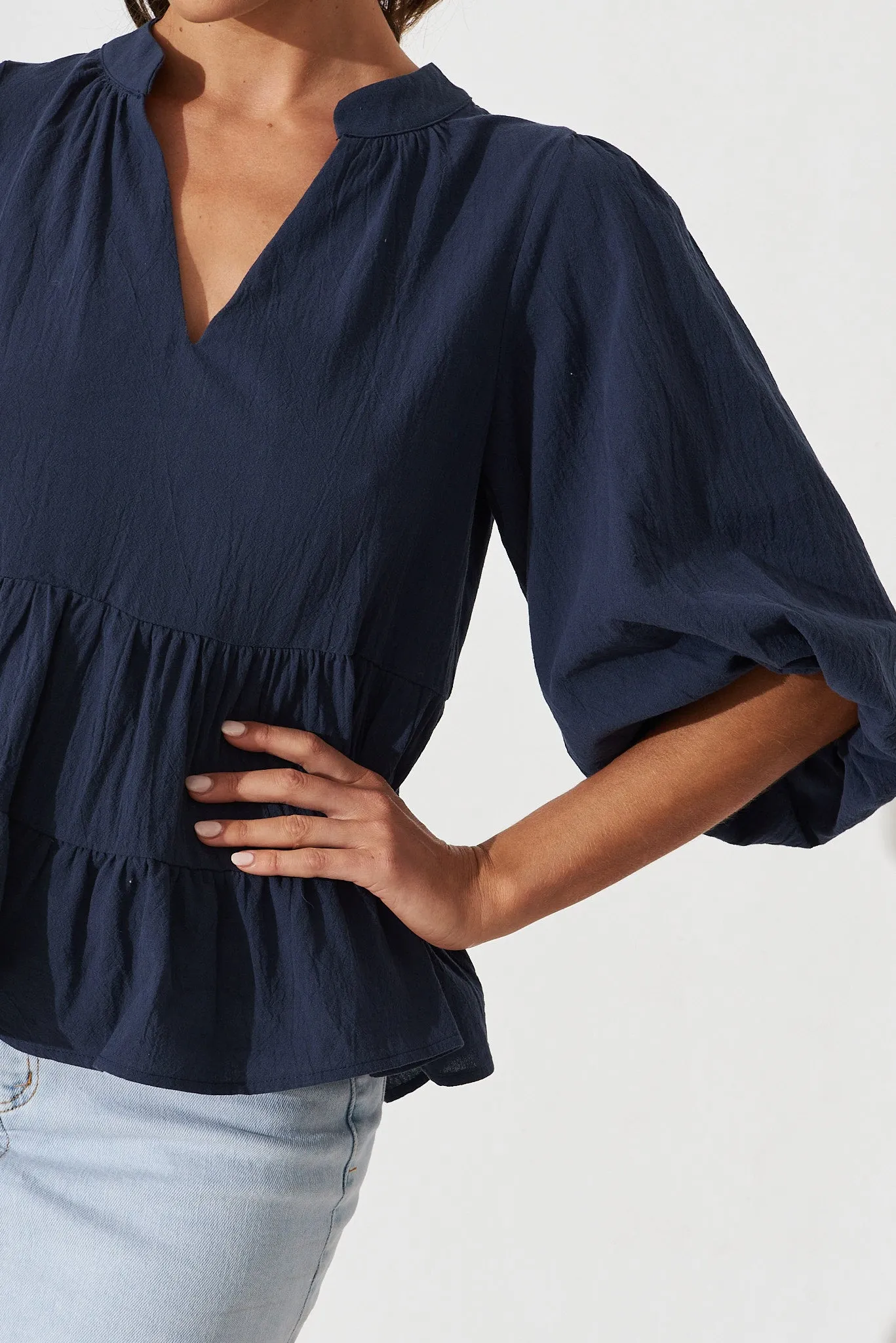Talena Smock Top In Navy Cotton sold by St Frock product image thumbnail 5